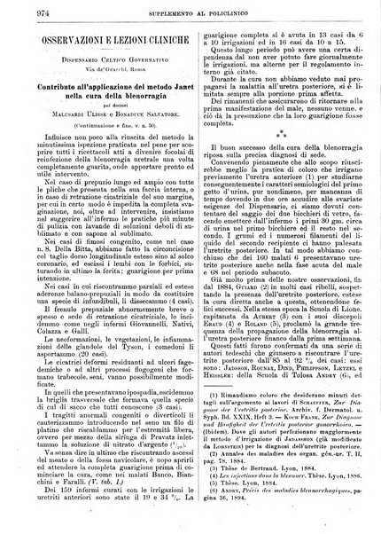 Supplemento al policlinico periodico di medicina, chirurgia ed igiene