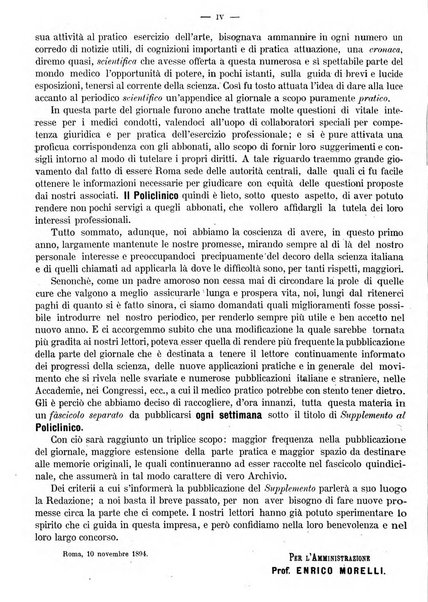 Supplemento al policlinico periodico di medicina, chirurgia ed igiene