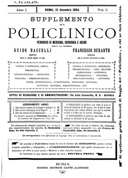 Supplemento al policlinico periodico di medicina, chirurgia ed igiene