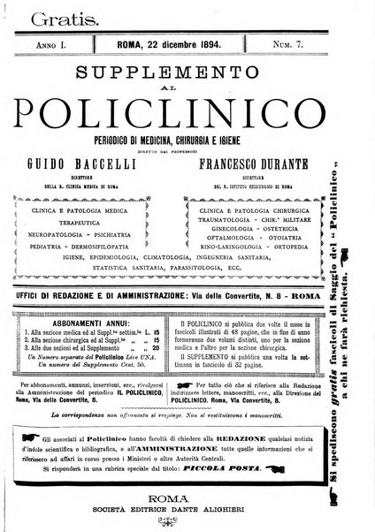 Supplemento al policlinico periodico di medicina, chirurgia ed igiene