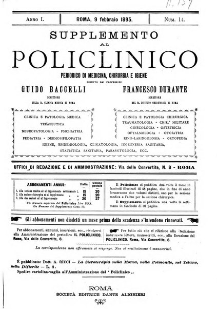 Supplemento al policlinico periodico di medicina, chirurgia ed igiene