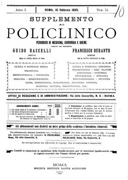 Supplemento al policlinico periodico di medicina, chirurgia ed igiene