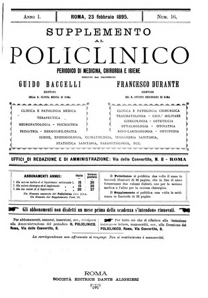 Supplemento al policlinico periodico di medicina, chirurgia ed igiene