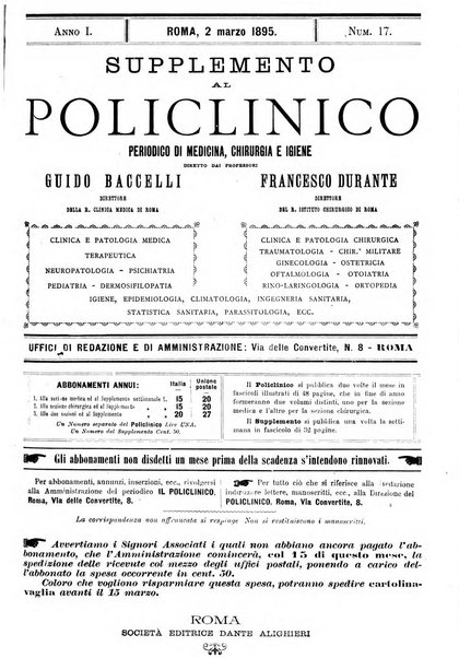 Supplemento al policlinico periodico di medicina, chirurgia ed igiene