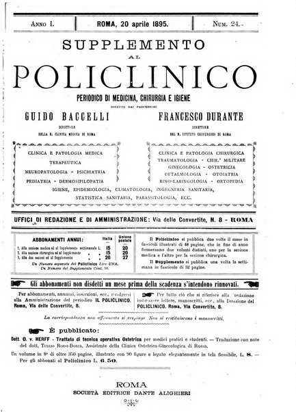 Supplemento al policlinico periodico di medicina, chirurgia ed igiene