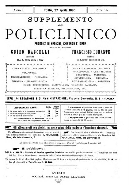 Supplemento al policlinico periodico di medicina, chirurgia ed igiene