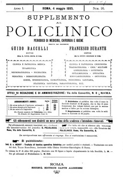 Supplemento al policlinico periodico di medicina, chirurgia ed igiene