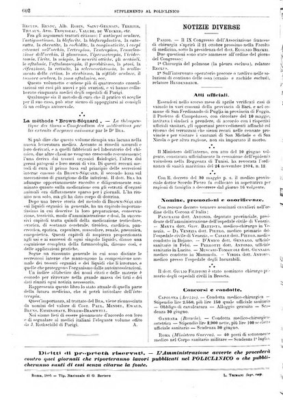 Supplemento al policlinico periodico di medicina, chirurgia ed igiene