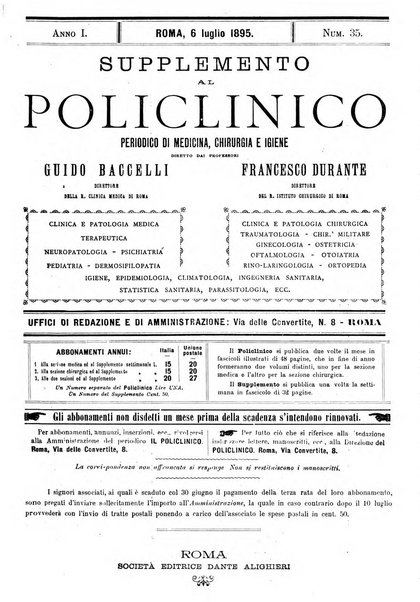 Supplemento al policlinico periodico di medicina, chirurgia ed igiene