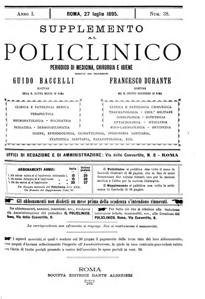 Supplemento al policlinico periodico di medicina, chirurgia ed igiene