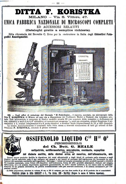 Supplemento al policlinico periodico di medicina, chirurgia ed igiene