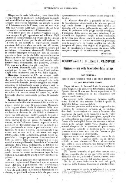 Supplemento al policlinico periodico di medicina, chirurgia ed igiene