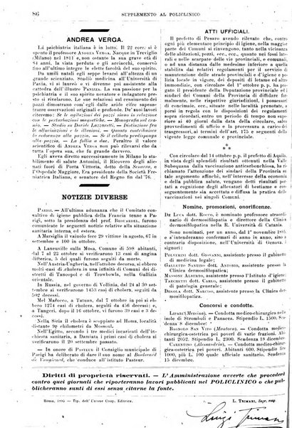 Supplemento al policlinico periodico di medicina, chirurgia ed igiene