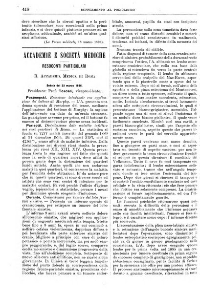 Supplemento al policlinico periodico di medicina, chirurgia ed igiene