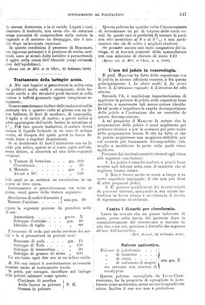 Supplemento al policlinico periodico di medicina, chirurgia ed igiene