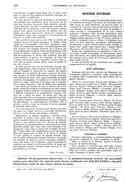 Supplemento al policlinico periodico di medicina, chirurgia ed igiene