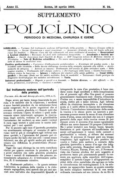 Supplemento al policlinico periodico di medicina, chirurgia ed igiene