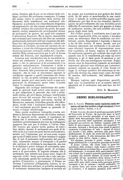 Supplemento al policlinico periodico di medicina, chirurgia ed igiene