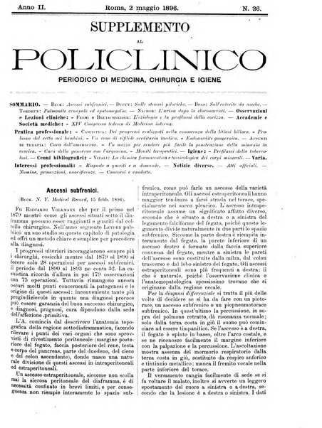 Supplemento al policlinico periodico di medicina, chirurgia ed igiene