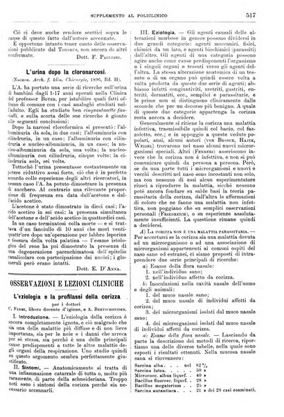 Supplemento al policlinico periodico di medicina, chirurgia ed igiene