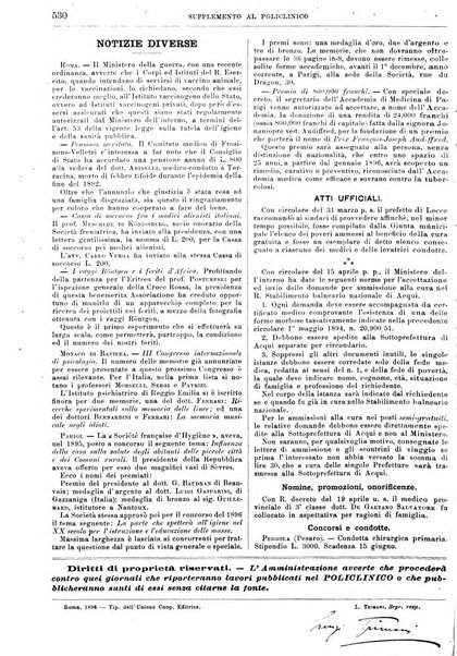 Supplemento al policlinico periodico di medicina, chirurgia ed igiene