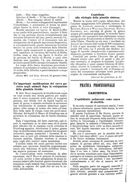 Supplemento al policlinico periodico di medicina, chirurgia ed igiene