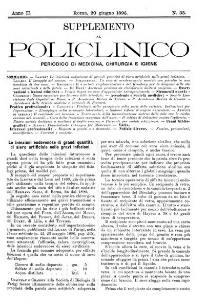 Supplemento al policlinico periodico di medicina, chirurgia ed igiene