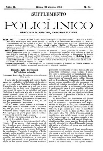 Supplemento al policlinico periodico di medicina, chirurgia ed igiene