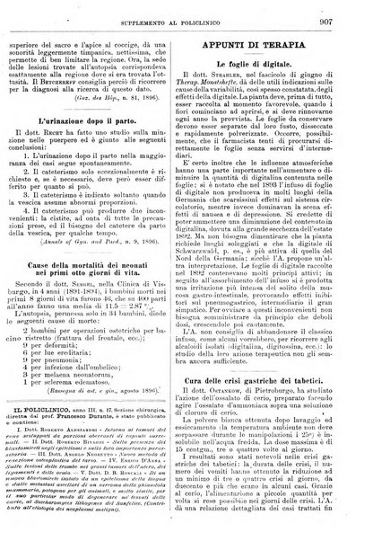 Supplemento al policlinico periodico di medicina, chirurgia ed igiene