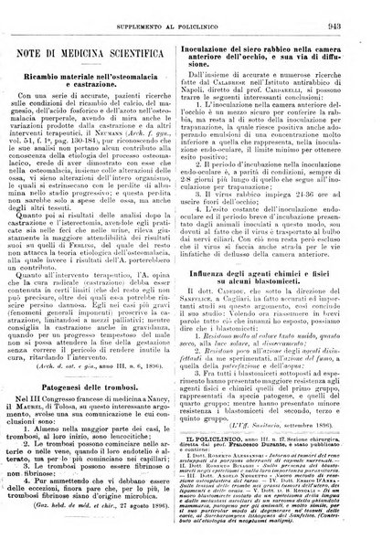 Supplemento al policlinico periodico di medicina, chirurgia ed igiene