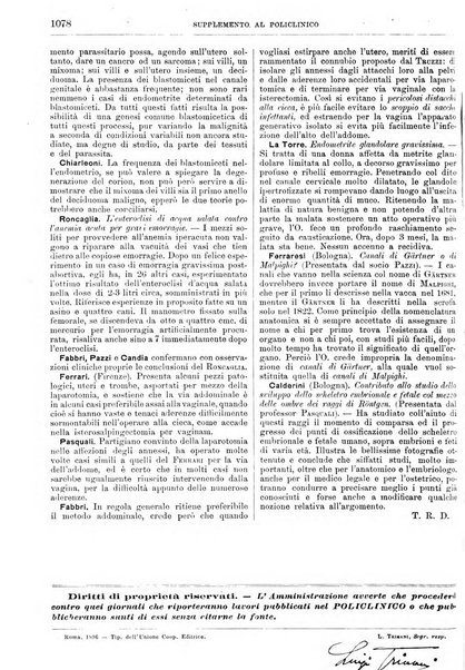 Supplemento al policlinico periodico di medicina, chirurgia ed igiene