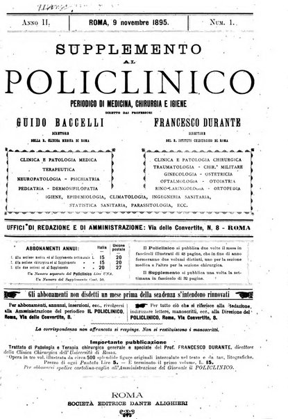 Supplemento al policlinico periodico di medicina, chirurgia ed igiene