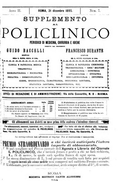 Supplemento al policlinico periodico di medicina, chirurgia ed igiene