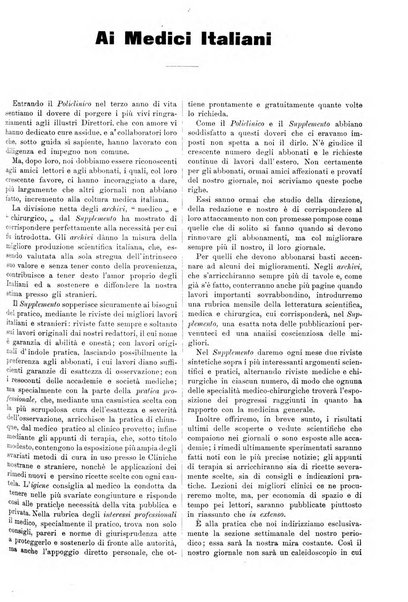 Supplemento al policlinico periodico di medicina, chirurgia ed igiene