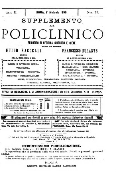 Supplemento al policlinico periodico di medicina, chirurgia ed igiene