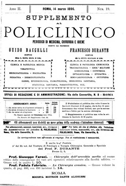 Supplemento al policlinico periodico di medicina, chirurgia ed igiene