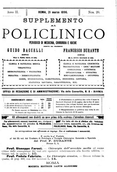 Supplemento al policlinico periodico di medicina, chirurgia ed igiene