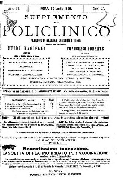 Supplemento al policlinico periodico di medicina, chirurgia ed igiene