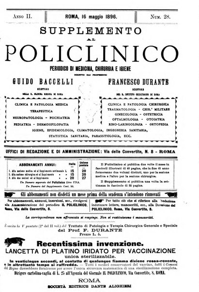 Supplemento al policlinico periodico di medicina, chirurgia ed igiene