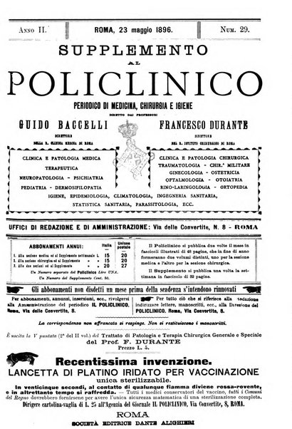 Supplemento al policlinico periodico di medicina, chirurgia ed igiene