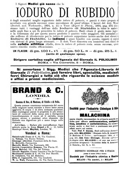 Supplemento al policlinico periodico di medicina, chirurgia ed igiene