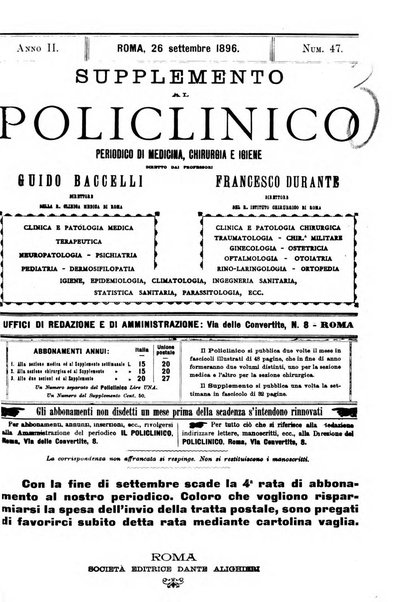 Supplemento al policlinico periodico di medicina, chirurgia ed igiene