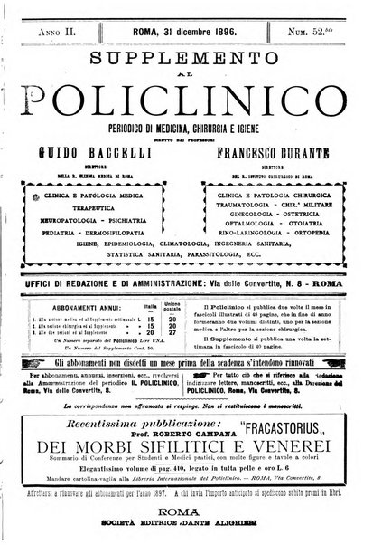 Supplemento al policlinico periodico di medicina, chirurgia ed igiene