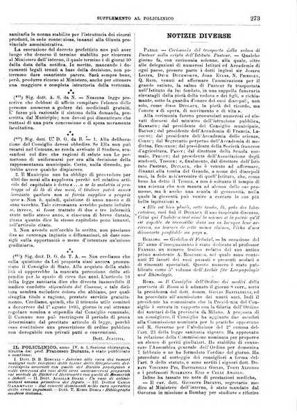 Supplemento al policlinico periodico di medicina, chirurgia ed igiene