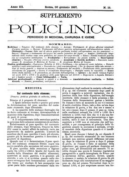 Supplemento al policlinico periodico di medicina, chirurgia ed igiene