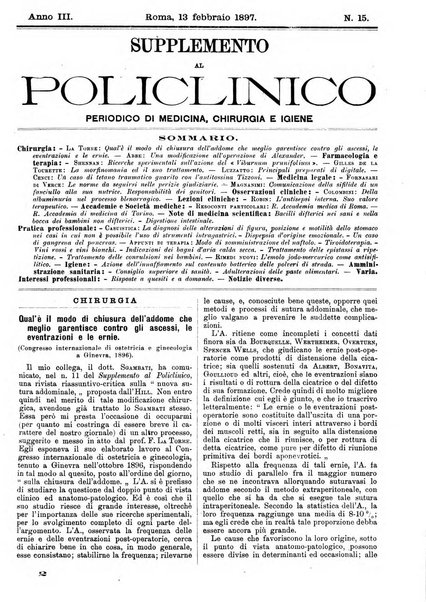 Supplemento al policlinico periodico di medicina, chirurgia ed igiene