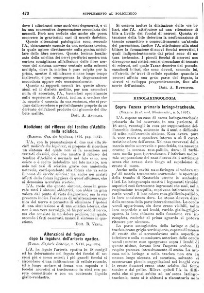 Supplemento al policlinico periodico di medicina, chirurgia ed igiene