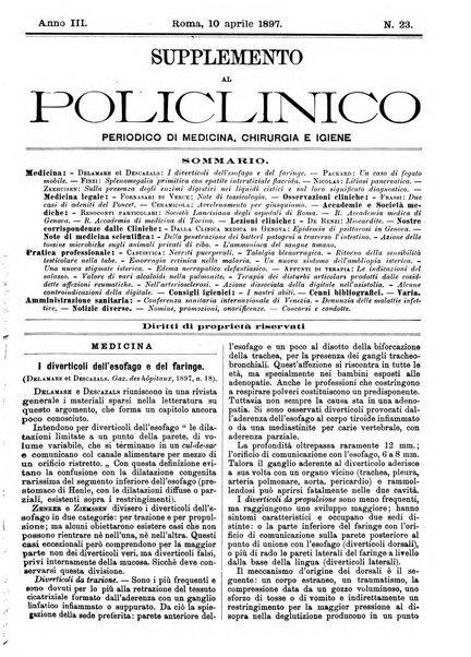 Supplemento al policlinico periodico di medicina, chirurgia ed igiene