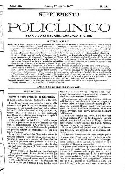 Supplemento al policlinico periodico di medicina, chirurgia ed igiene