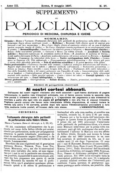 Supplemento al policlinico periodico di medicina, chirurgia ed igiene